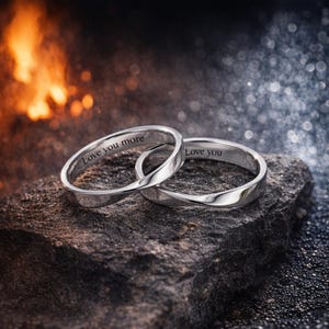 Gegraveerde Mobius-paarringen, set pinkbelofteringen, 925 sterlingzilveren oneindigheidsbanden, gepersonaliseerde bijpassende ringen