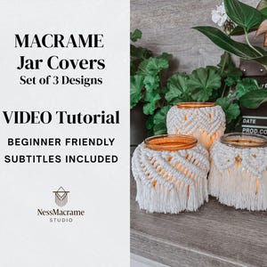 マクラメ編みの瓶カバーの作り方動画チュートリアル – ボヘミアン風デザイン3種類（初心者向け）