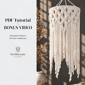 Molde em Macramê para Luminária Pendente, Tutorial DIY de Abajur Boho, Instruções Passo a Passo