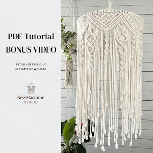 Makramee Lampenschirm Anleitung: DIY Boho Kronleuchter Muster (PDF Download)