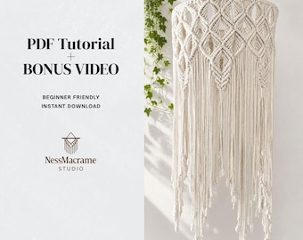 Macrame Pendant Light Pattern PDF, DIY Boho Lampshade Tutorial, Step-by-Step Instructions