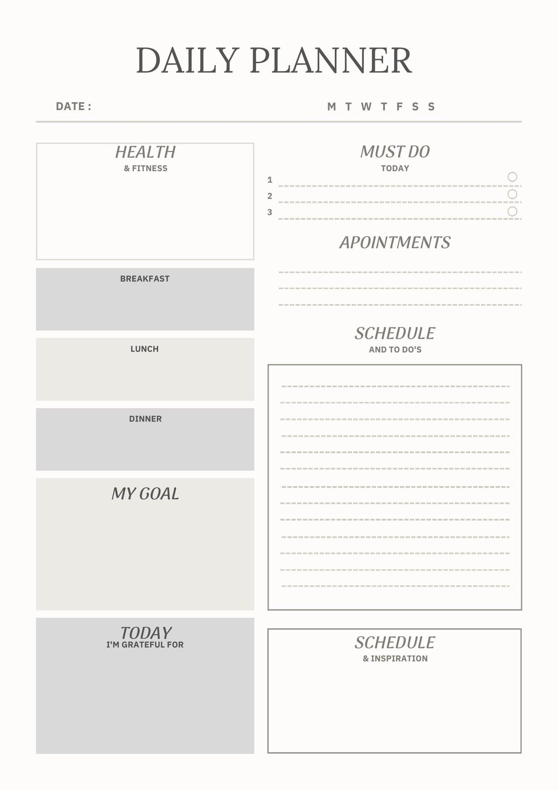 Minimalist Daily Planner |printable PDF | Instant Download - Etsy