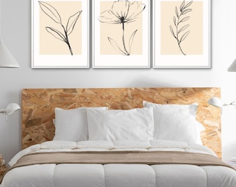 Botanical Line Art Print Set, Minimalist Floral Wall Decor (Digital Download)