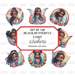 128 Black Butterfly Fairy Stickers, Png Jpg Svg Pdf Files, Printable & Digital Fairy Clipart, Fairy Sticker Sheets for Cricut and Planners