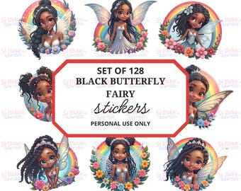 128 Black Butterfly Fairy Stickers, Png Jpg Svg Pdf Files, Printable & Digital Fairy Clipart, Fairy Sticker Sheets for Cricut and Planners