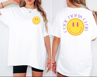 Cool Moms Club Shirt, T-shirt für Mamas, Smiley Aufdruck, Front und Back Print, Unisex, Loose Fit,