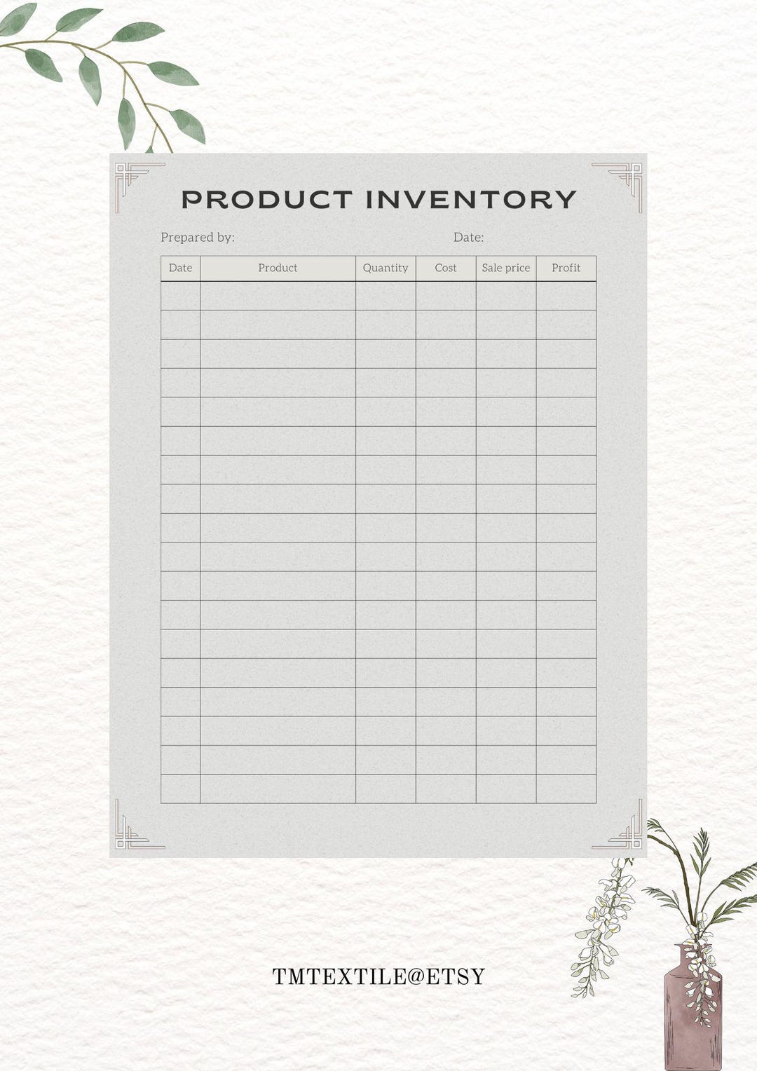 Product Inventory Planner Printable | Small Business Stock Tracker ...