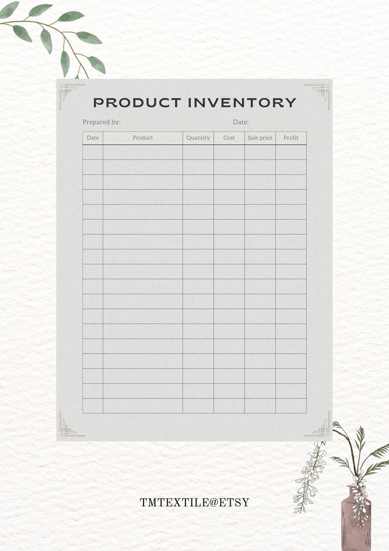 Product Inventory Planner Printable | Small Business Stock Tracker ...