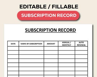Subscription Tracker Monthly Subscription Payment Recurring Bill Tracker Template Membership Digital Subscription Sheets