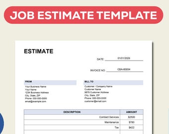 Job Estimate Template | Contractor, Construction & Handyman Quote | Editable Google Sheets Word (Printable PDF)