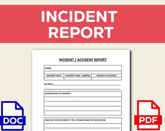 Incident Report Template | Printable Business Form (A4) (Digital Download)