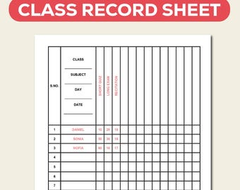 Printable Teacher Gradebook Template: Class Record & Attendance Sheet (PDF Download A4 Size)