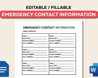 Emergency Contact Info Printable | Babysitter Contact Sheet | A4 Instant Digital Download