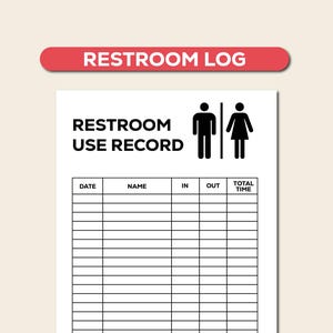 Daily Washroom Use Log: Printable Checklist (PDF Digital Download A4 Size)