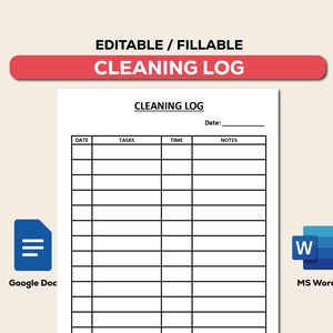 Clean Side Log Printable Cleaning Log Template, A4 Size (digital Download) - Etsy