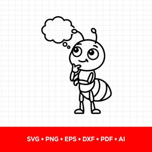 Schattige mier die nadenkt | PNG SVG | Kawaii Clipart | Cricut snijbestand | Stickerontwerp | Commercieel gebruik