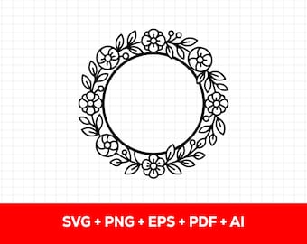 Floral Circle Frame PNG SVG File, Cricut Cut File, Instant Download Craft