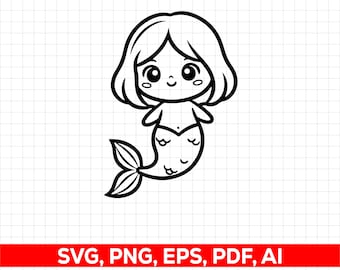 Meerjungfrau SVG Clipart | Niedliche Ozean Prinzessin Vektor | PNG-EPS-Schnittdatei | Kinder T-Shirt Design | Sofortdownload