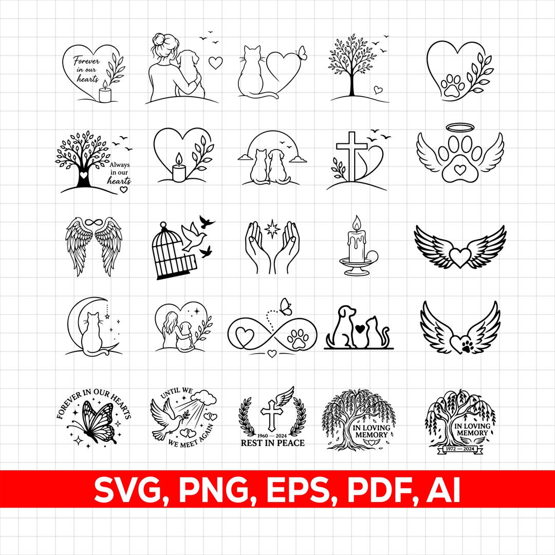 In Loving Memory SVG Bundle, Pet Loss, Cat, Dog, Memorial SVG, Memorial ...