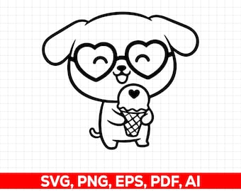 Hund mit Eis SVG, PNG: Süßigkeit Silhouette (Digitaler Download)