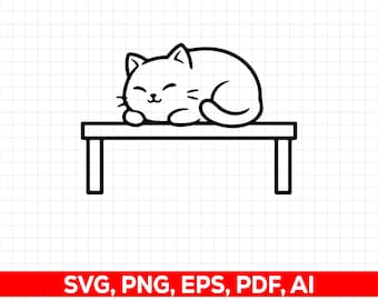 Katze schläft auf Ast SVG PNG Cut File, Cricut Design