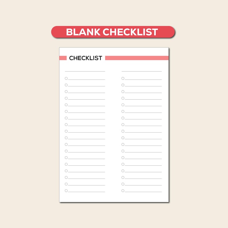 Checklist Rows Blank Checklist Template: Simple Printable, Fillable A4 (PDF Download ...