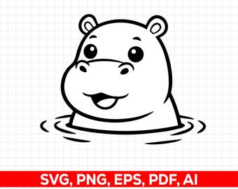 Nilpferd SVG-Silhouette, Tiersilhouette, ClipArt, SVG-Schnittdatei für Cricut, Instant Download