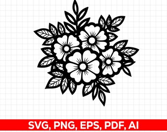 Flowers SVG: Floral Cut File, Clipart, Vector (Digital Download)