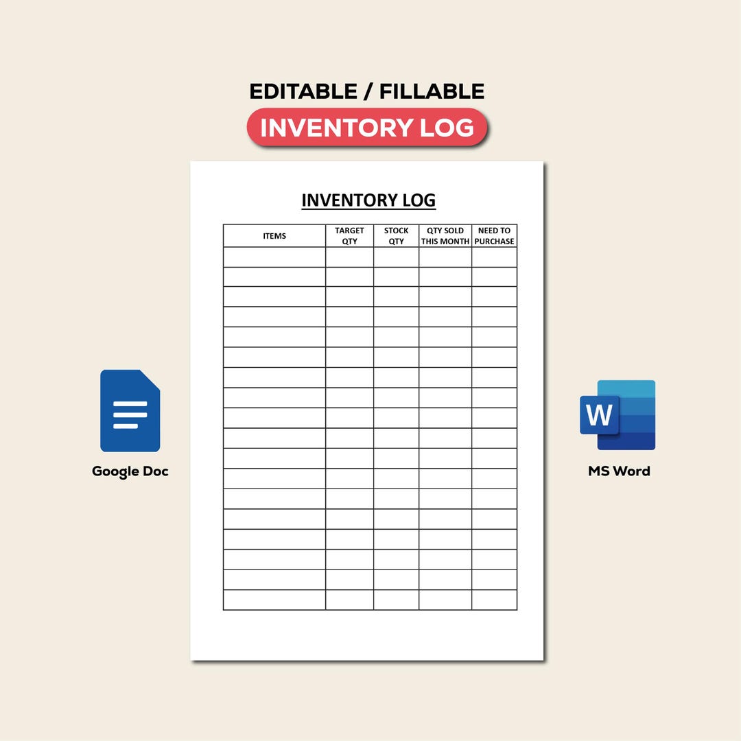 Inventory Log Printable | Small Business Product Tracker | Organization ...