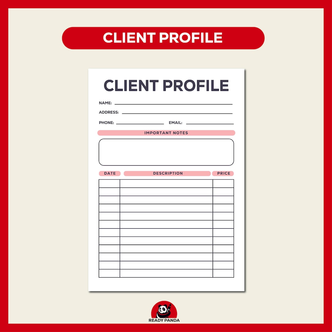 Client Profile Template: Editable Business Form (digital Download, A4 ...