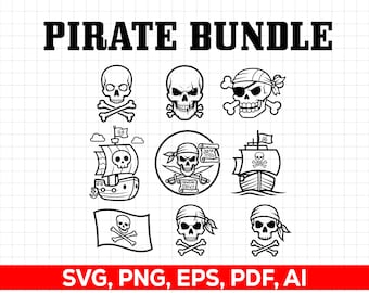 Piraten Schädel SVG PNG: Piraten Kopf Clipart Bundle - Cricut Silhouette, digitaler Download
