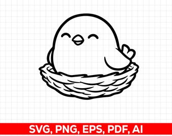 Süße Vögel auf Nest svg png minimalistisches Design EPS Pdf digitaler Download