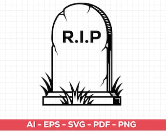 RIP Gravestone SVG, Halloween Tombstone Vector Outline Cut File for Cricut & Silhouette, Grave PNG