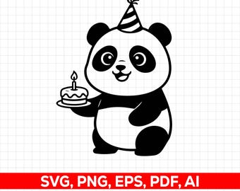 Geburtstags-Panda-Svg Png: Schnitt bereit Digital Design für Cricut Silhouette