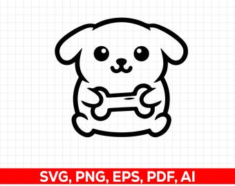 Hund mit Knochen SVG, PNG Welpe Haustier Silhouette (Digitaler Download)