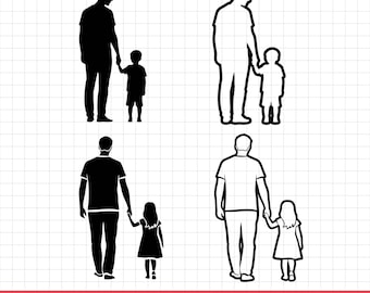 Father's Day Son Daughter Silhouette, Family SVG, PNG, Digital Download