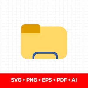 May include: A yellow digital folder icon with a darker yellow tab and a blue U-shaped line at the bottom. Below the icon, the text reads SVG + PNG + EPS + PDF + AI, indicating the available file formats for this graphic design asset.