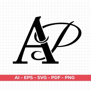 May include: Black monogram logo featuring the intertwined letters "A" and "P" in a stylized, elegant design. The letters are bold and connected with a decorative flourish. The image includes the text "AI - EPS - SVG - PDF - PNG" in a red bar.