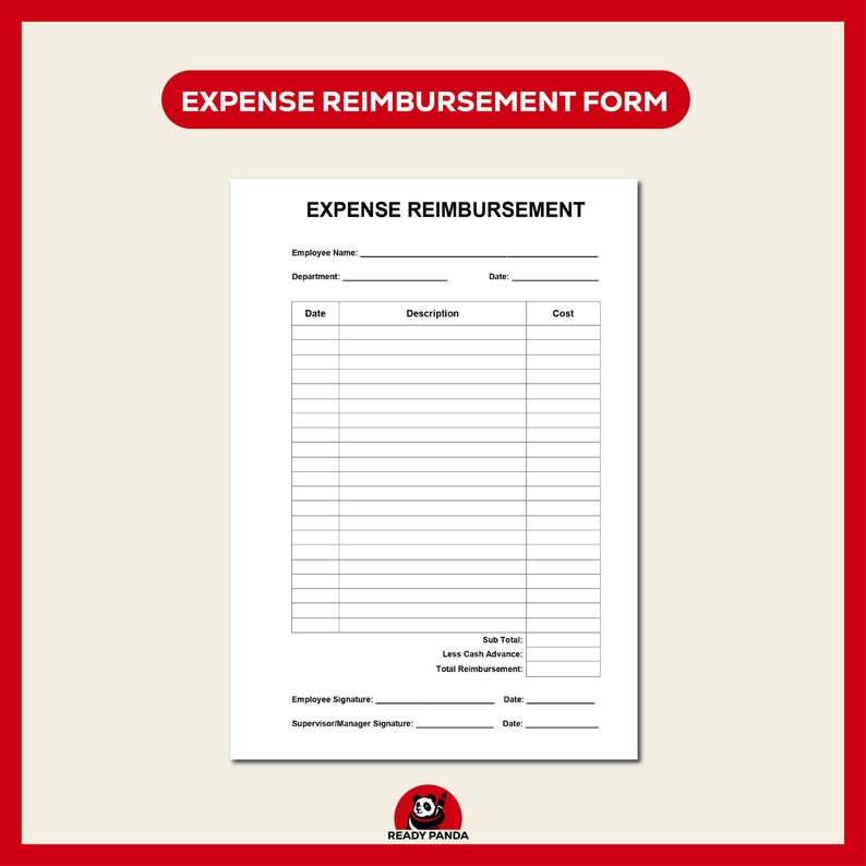Expense Reimbursement Form Template: Printable PDF, MS Word & Google ...