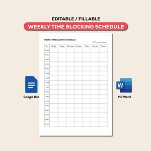 Weekly Time Blocking Schedule: Editable Time Plan (Digital Download)