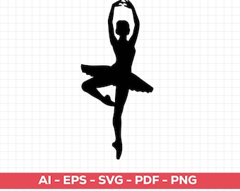 Silueta de bailarina: Imágenes prediseñadas SVG, DXF y PNG (descarga digital)