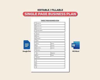 Single Page Business Plan Template: Editable Business Proposal (Digital Download)