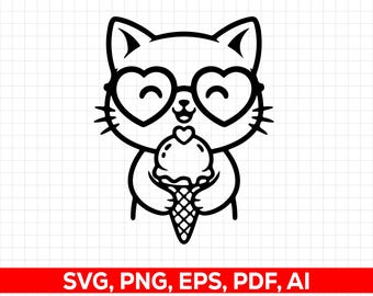 Katze mit Eis SVG, PNG: Süßigkeit Silhouette (Digitaler Download)