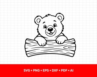 Bear Peeking SVG Teddy Outline Cut Design for Cricut Silhouette Digital Download