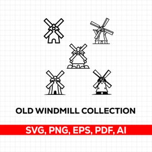 Stary wiatrak Svg Png: Wiatrak gotowy do cięcia, cyfrowy projekt dla Cricut Silhouette