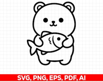 Bär hält Fisch SVG PNG Schnittdatei, Cricut Design