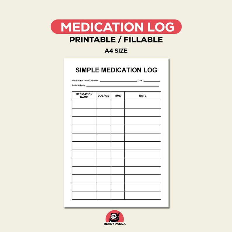 Printable Medication Log Chart: Post-surgery Medicine Tracker (A4 ...
