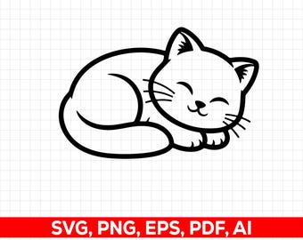 Archivo de corte SVG PNG de gato durmiendo, diseño para Cricut