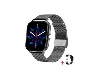 Unisex Black Bluetooth Smartwatch with Metal Band + FREE Extra Black Strap – Stylish, Waterproof & Health-Tracking