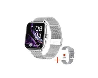 Silver Women’s Bluetooth Smartwatch with Metal Band + FREE Extra Strap – Elegant, Waterproof & Health-Focused